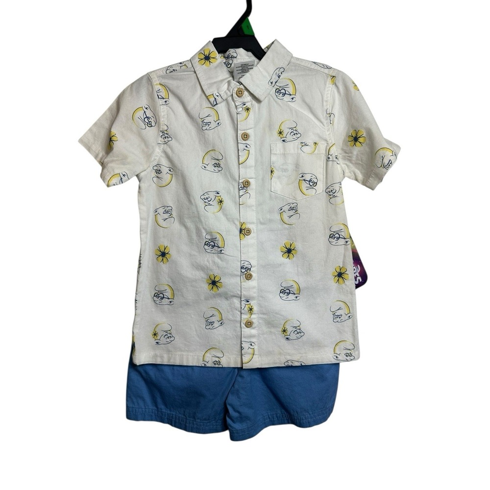smurfs toddler boys outfit button down top short sleeve & shorts size 5T